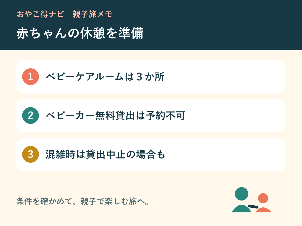 授乳場所とベビーカー貸出の条件を整理した親子旅図解