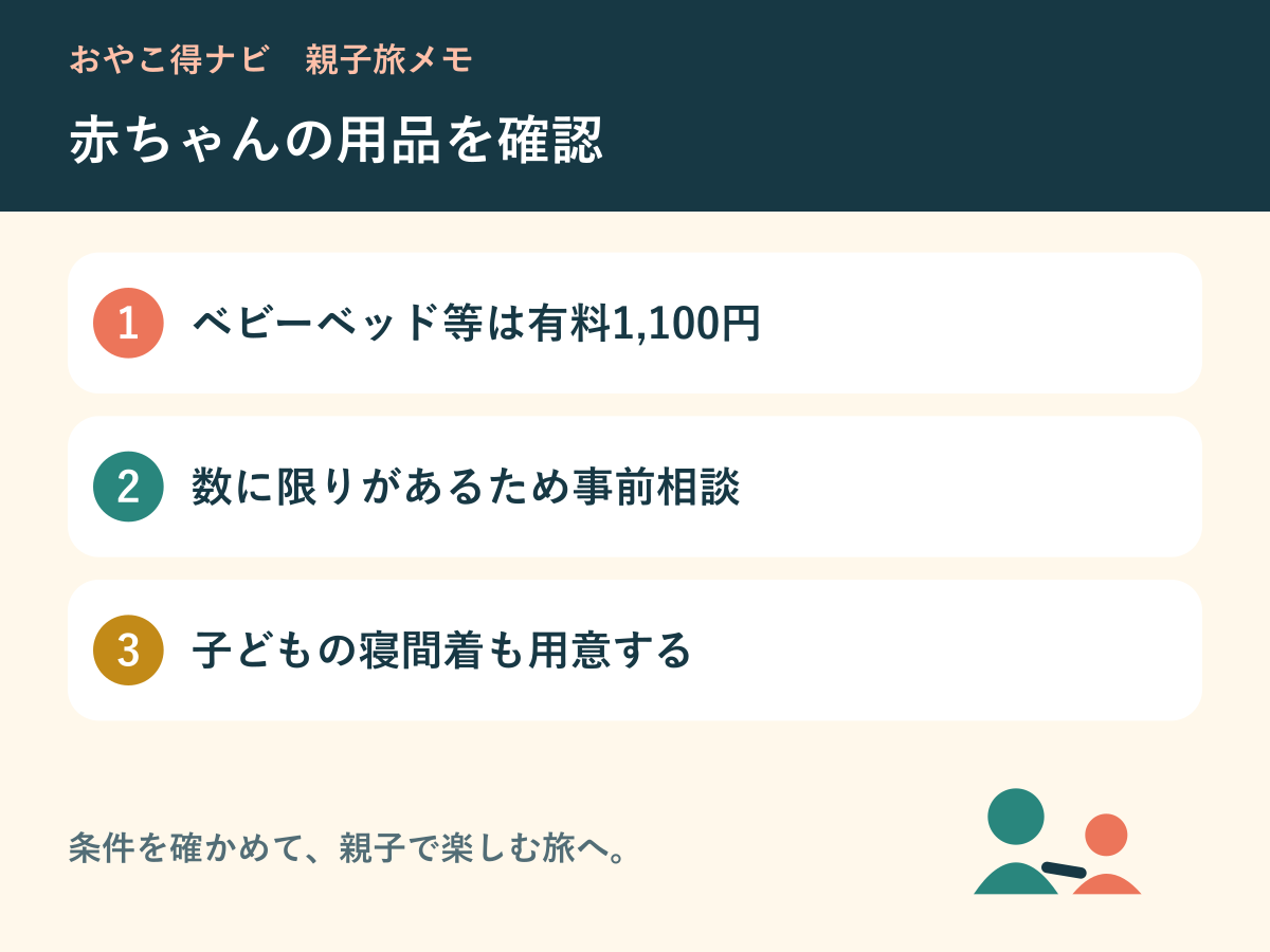 ベビー用品と子どもの着替えの準備をまとめた図解